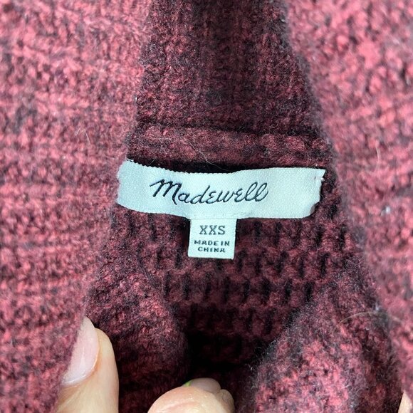 MADEWELL | Side-Button Turtleneck Sweater Thick Chunky Textured Burgundy XXS - Picture 4 of 6